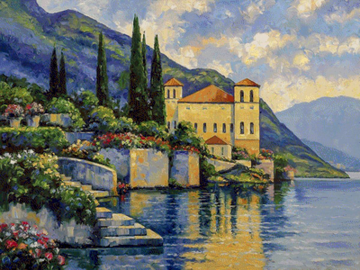 Reflections of Lago Maggiore. - john zaccheo paintings.scenarys.flowers and gardens. - предпросмотр