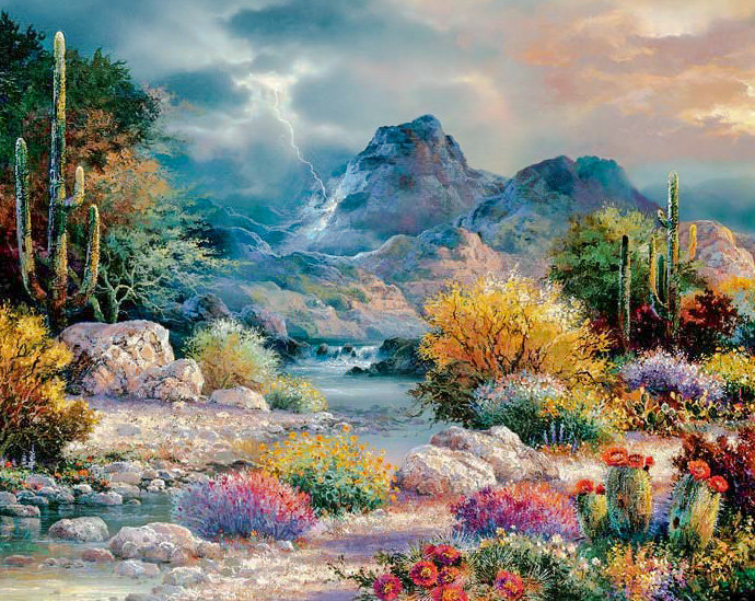 Springtime Valley. - james lee painter.scenarys.flowers and gardens. - оригинал