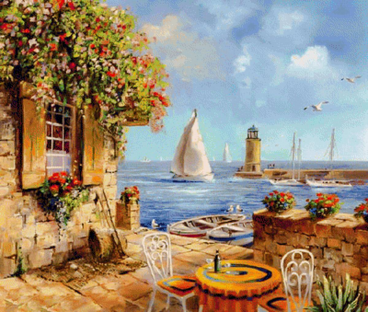 Summer Scene. - reint withaar paintings. seascenes.birds.flowers and gardens. - предпросмотр
