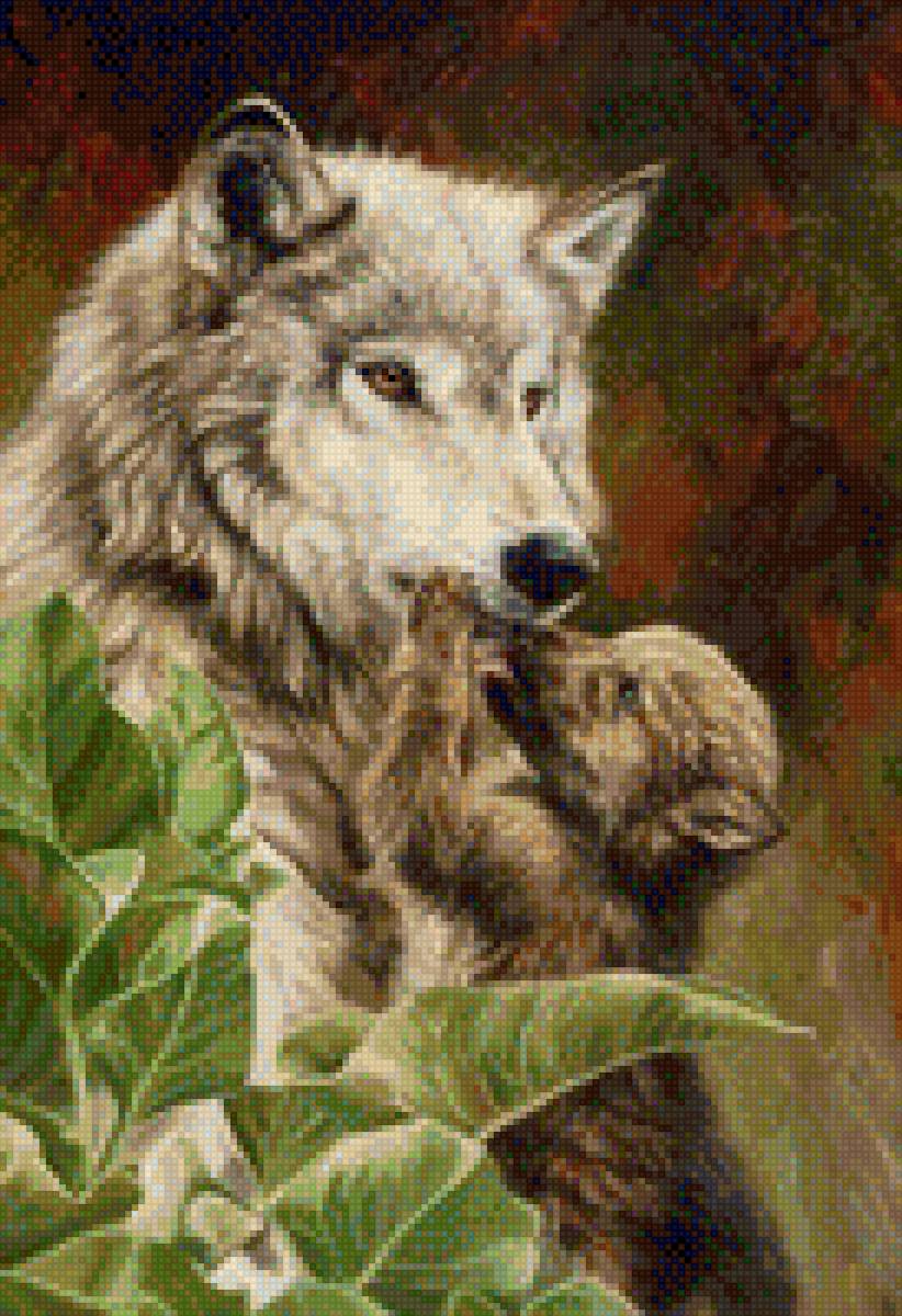 волчица с волченком - волк, волченок, животные - предпросмотр