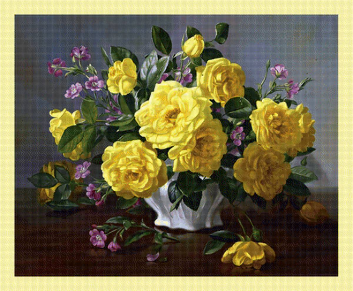Жёлтые розы. - розы, живопись, букет, цветы - предпросмотр
