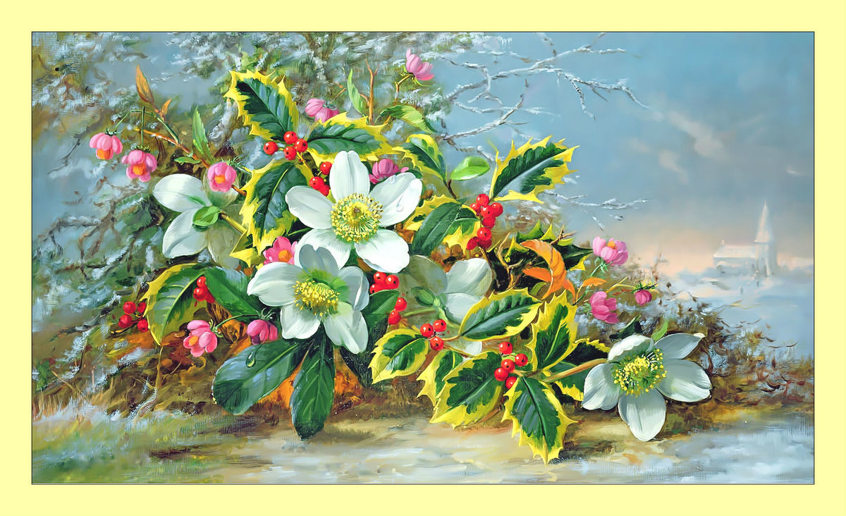 Зимний букет. - букет, цветы, живопись - оригинал