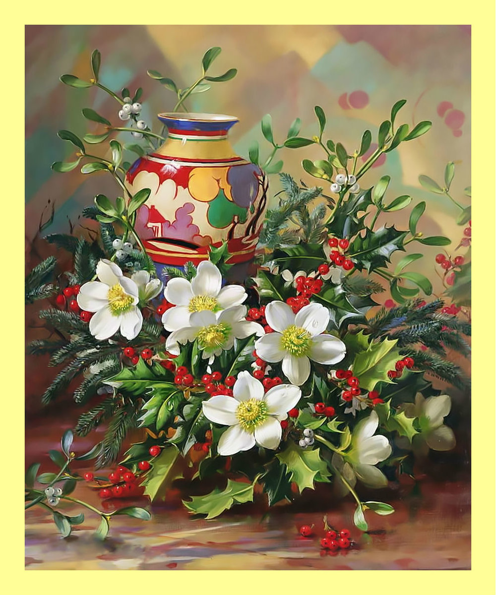 Зимний букет. - цветы, живопись, букет - оригинал