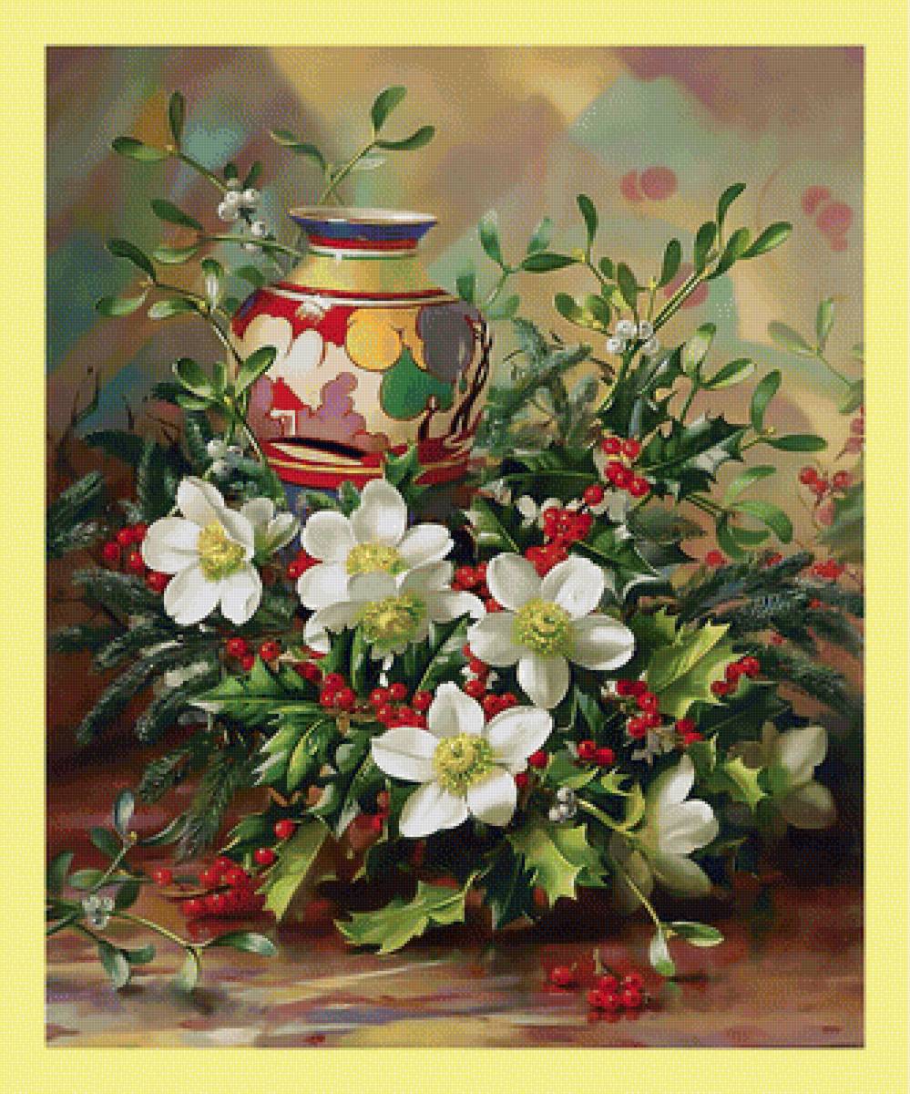 Зимний букет. - цветы, букет, живопись - предпросмотр