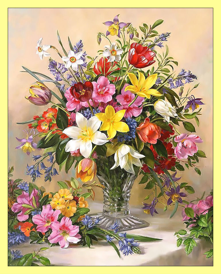 Яркий букет. - цветы, букет, живопись, ваза - оригинал