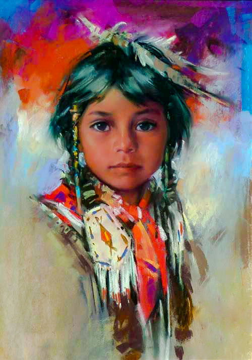 The Boss's Son. - harley brown paints.children.portraits.native american. - оригинал