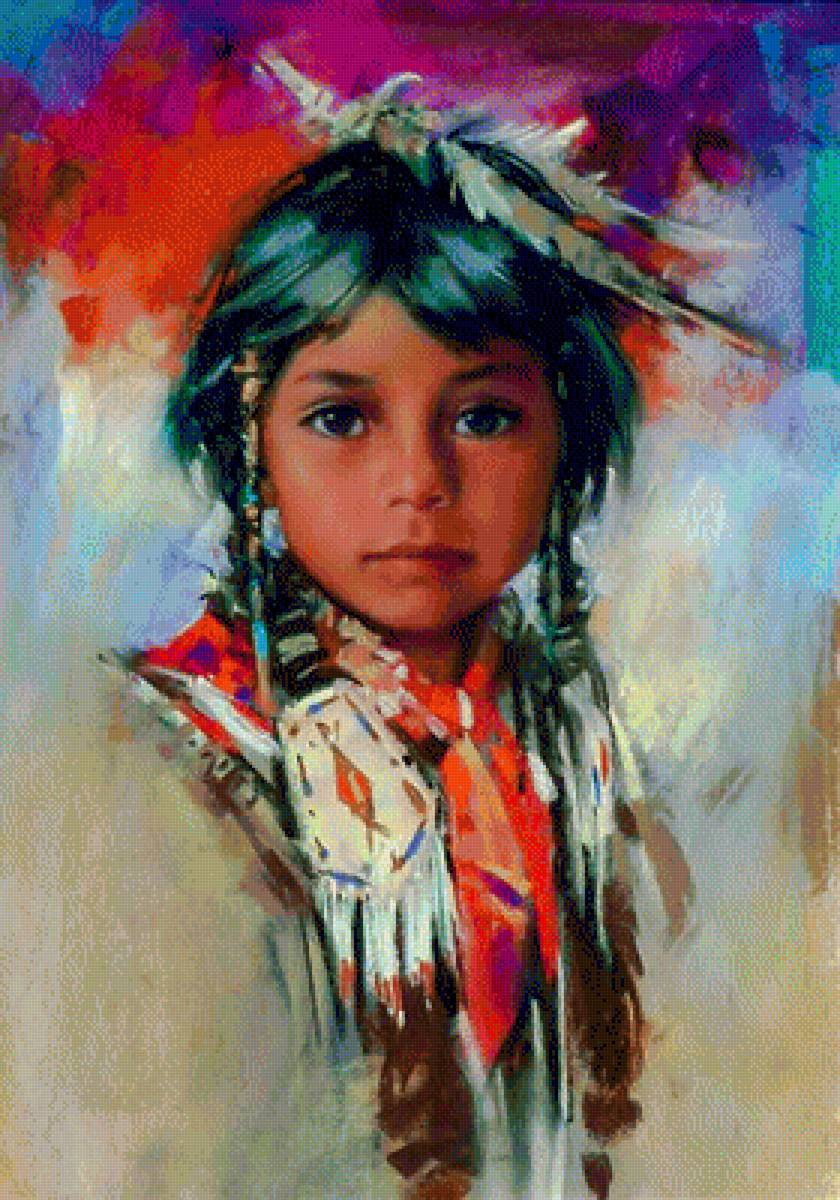 The Boss's Son. - harley brown paints.children.portraits.native american. - предпросмотр