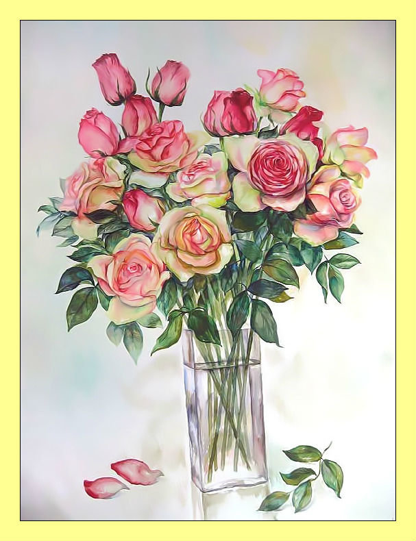 Акварельные розы. - акварель, розы, живопись, букет, цветы - оригинал