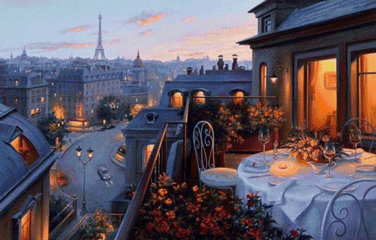 ужин на балконе в Париже - город - предпросмотр