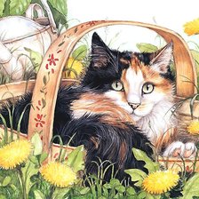 Схема вышивки «кошка в одуванчиках»