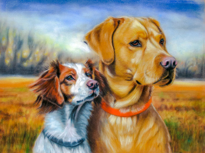 Two Dogs. - c.k.christman painter.animals.portraits. - оригинал