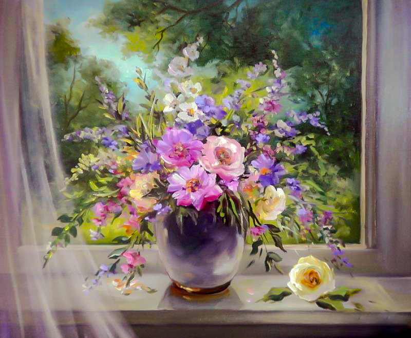 Vase of Flowers. - anca bulgaru paintings.flowers and gardens. - оригинал