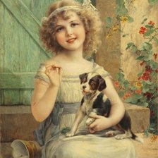 Схема вышивки «Девочка с собакой»