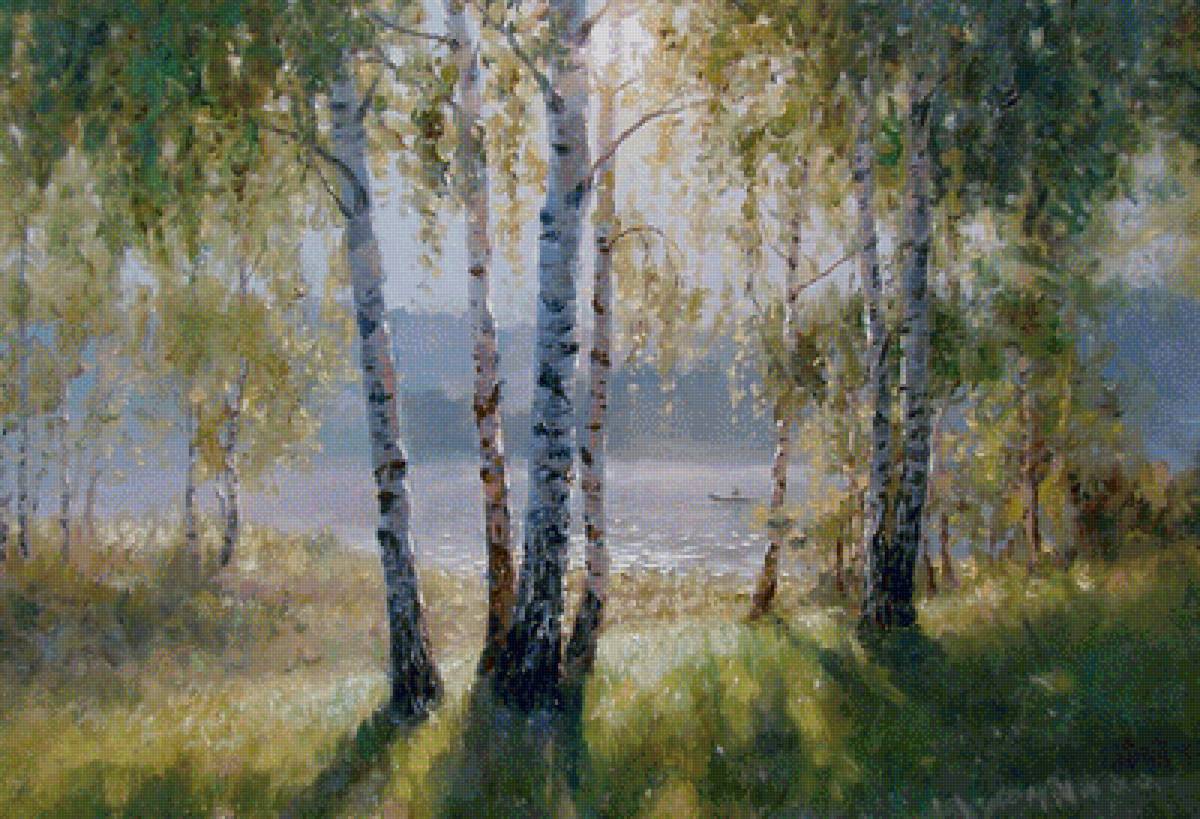 Конец лета /худ. Викентий Лукиянов/ - березы, лето, река, лес - предпросмотр