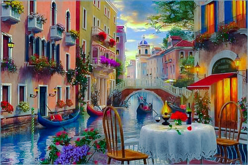 Venice Al Fresco. - dominic davison painter.cityscape.venice.people.flowers and gard - оригинал