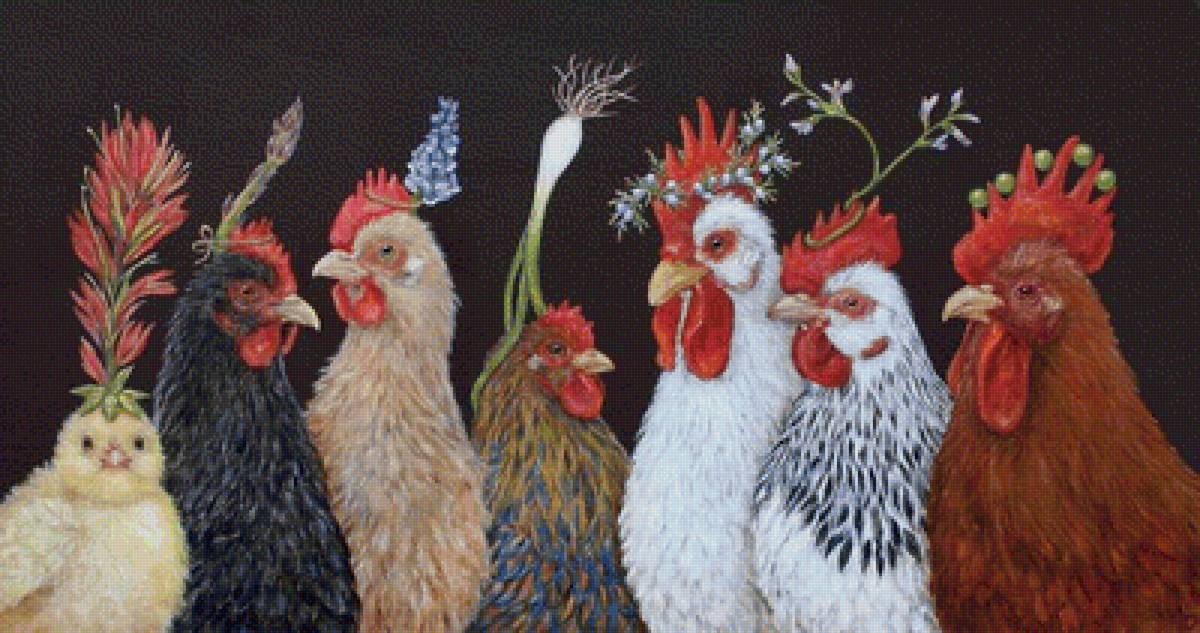 Петушки и курочки с ципленком - петух, птицы - предпросмотр