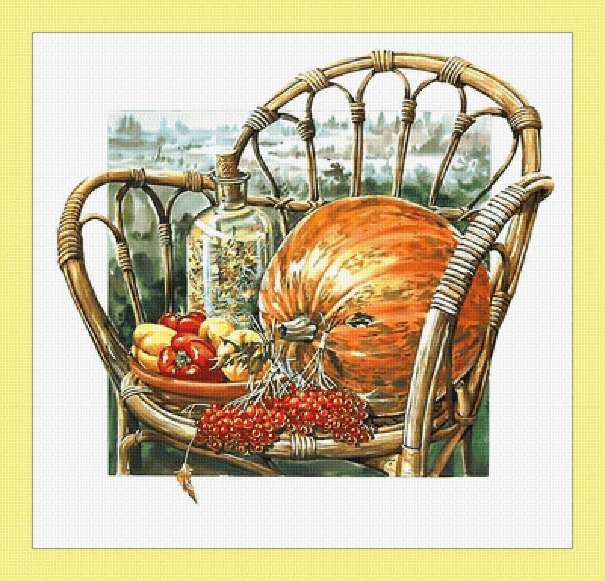 Натюрморт с тыквой. - овощи, тыква, натюрморт, перец - предпросмотр