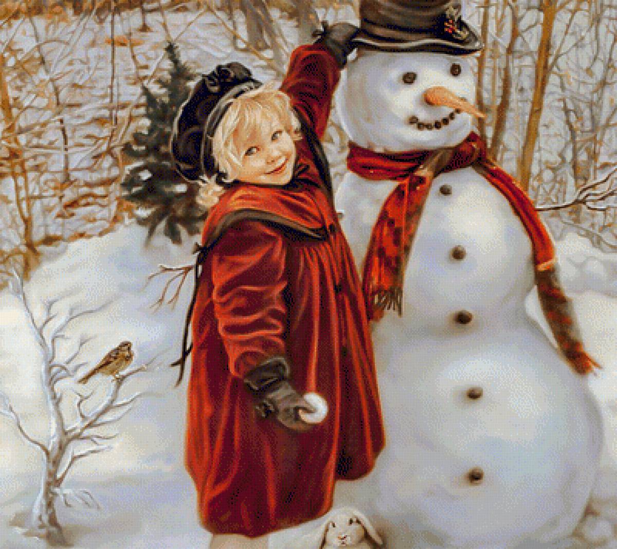 Winter Fun. - sandra bergeron art.snowscenes.christmas.children.birds. - предпросмотр