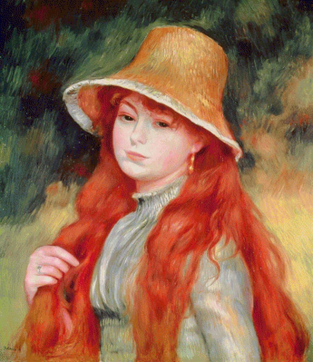 Young Girl with Long Hair. - pierre auguste renoir paintings. - предпросмотр