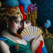 Схема вышивки «Подруги с веером и попугаем»