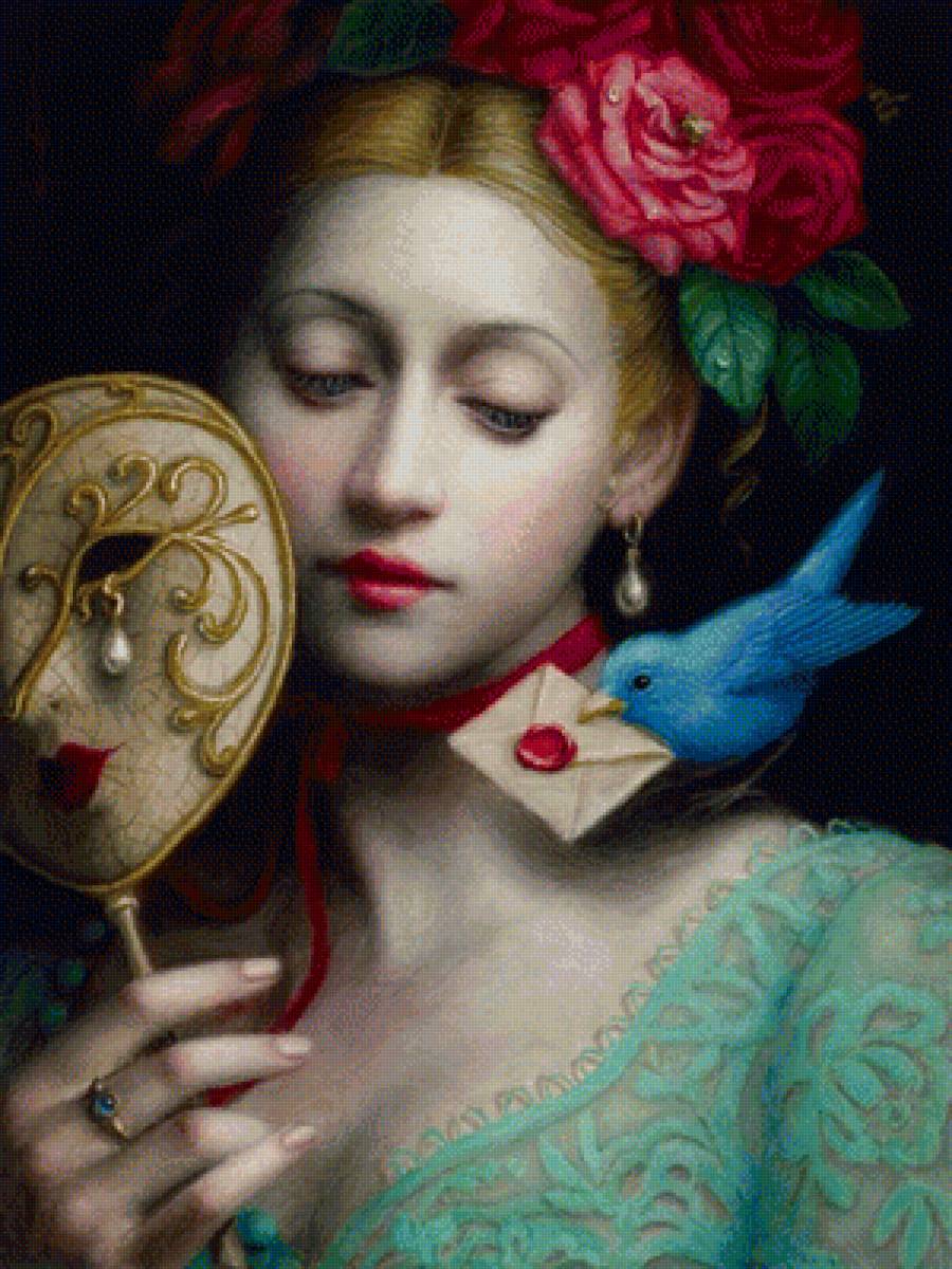 Девушка с маской и птицей, письмо - предпросмотр