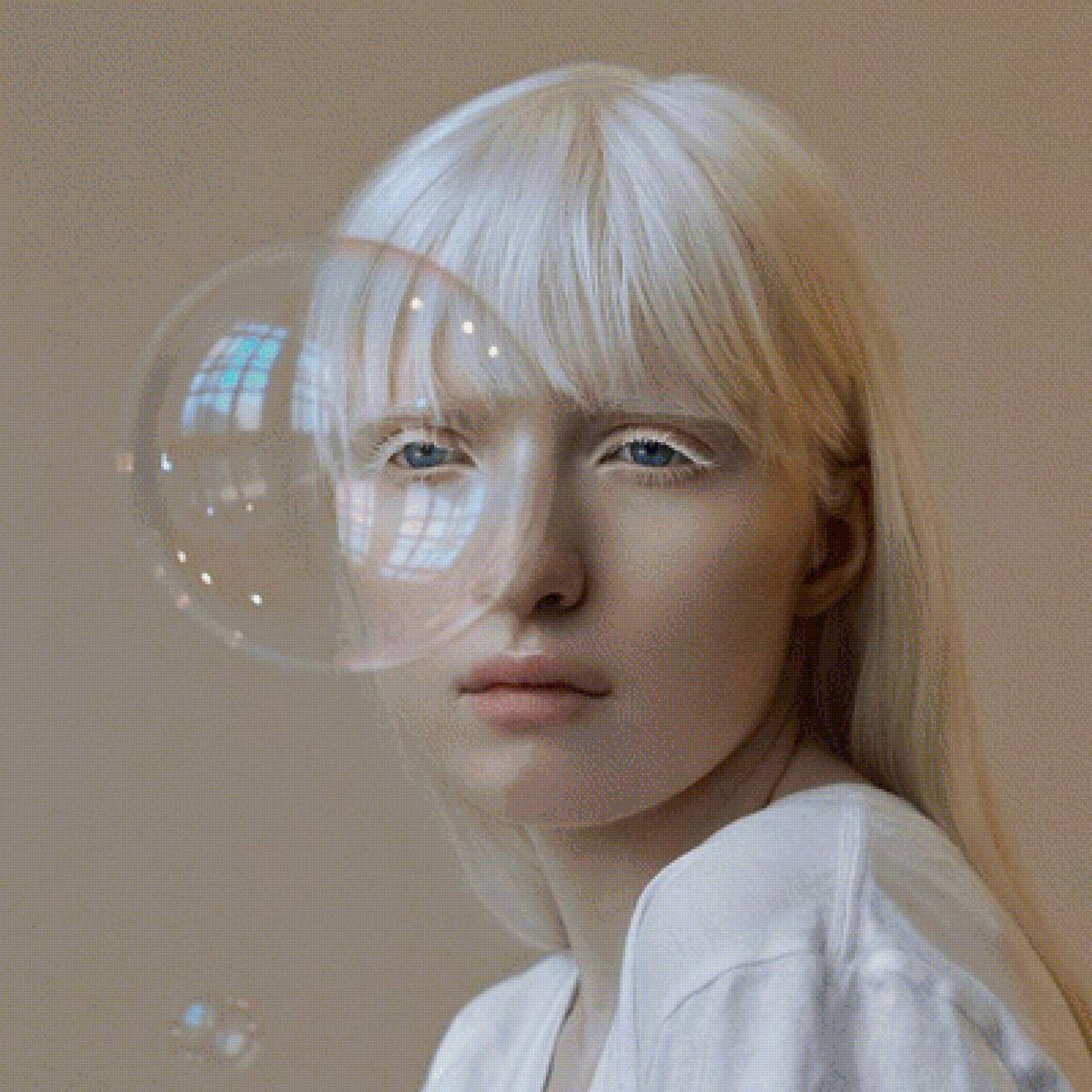 Девушка-Альбинос с мыльными пузырями - мыльные пузыри, красивая девушка - предпросмотр