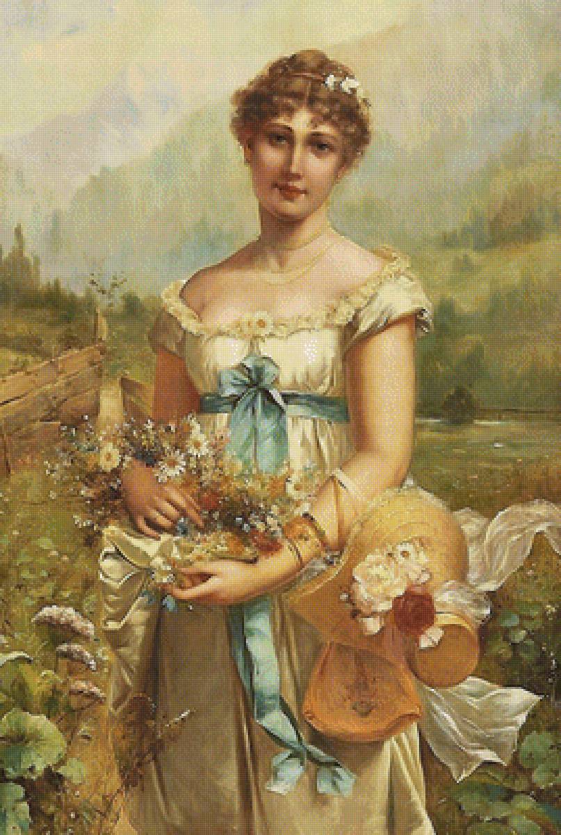 Девушка с букетом - предпросмотр