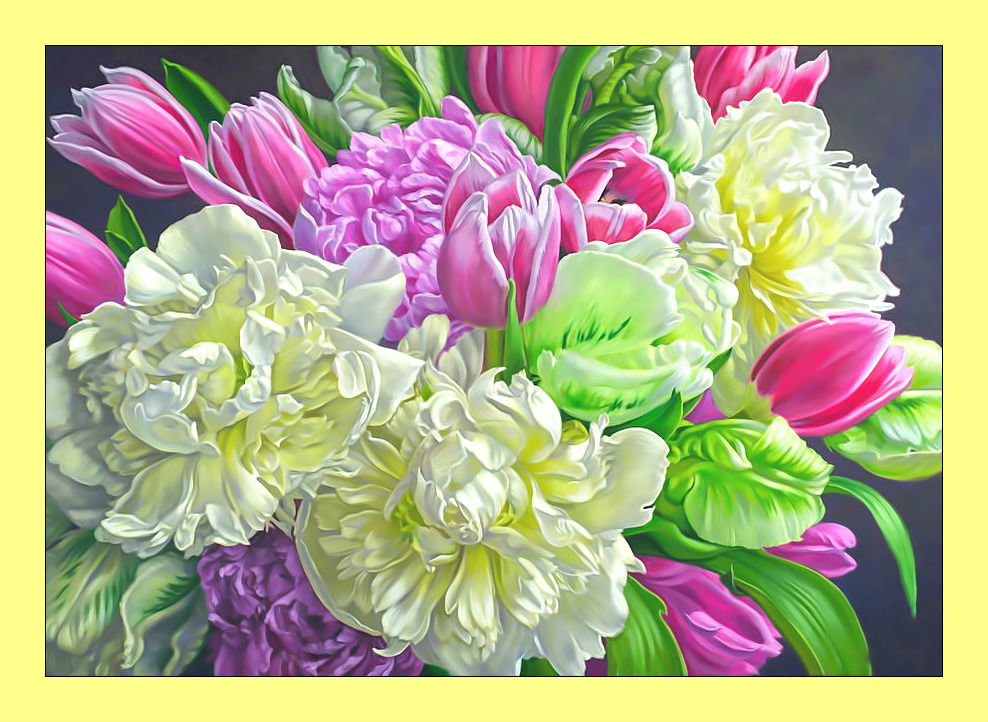 Букет. - пионы, цветы, букет, тюльпаны - оригинал