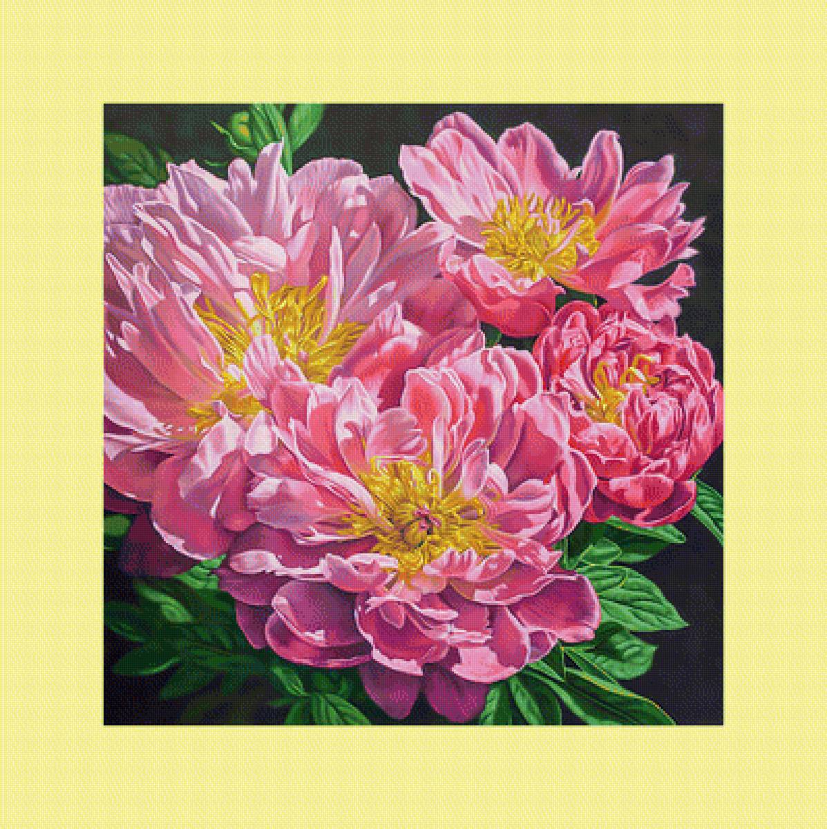 Пионы.Букет. 299/300 крестов. - живопись, букет, цветы, пионы - предпросмотр
