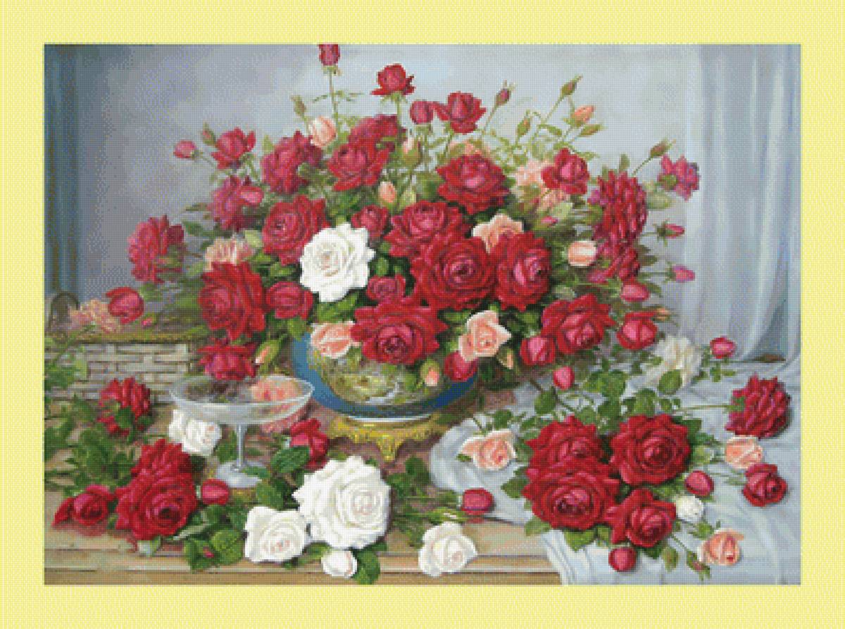 Розы. - розы, цветы, живопись, букет - предпросмотр