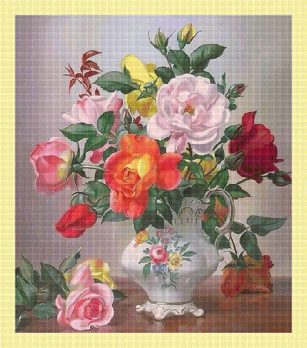 Букет. - живопись, цветы, розы, букет - предпросмотр