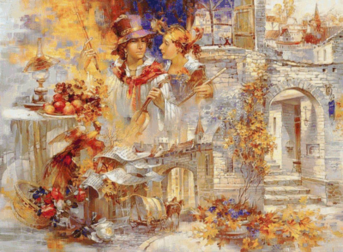 картины Риммы Вьюговой - люди, римма вьюгова, осень, картина, старый город, скрипка - предпросмотр