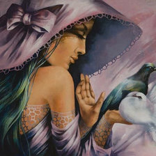 Схема вышивки «Дама с голубями»