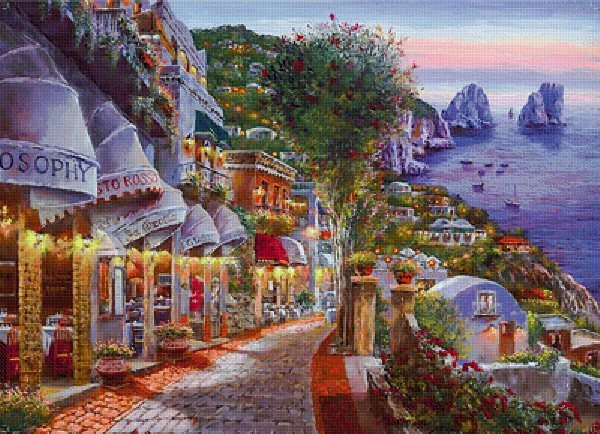 Evening Capri. - seascape.flowers and gardens. - предпросмотр