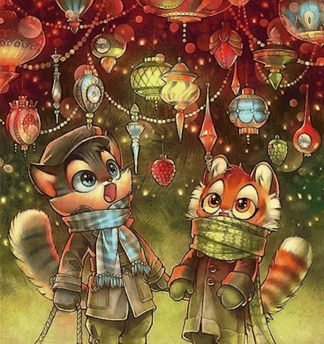 новогодняя - елка, котята - предпросмотр