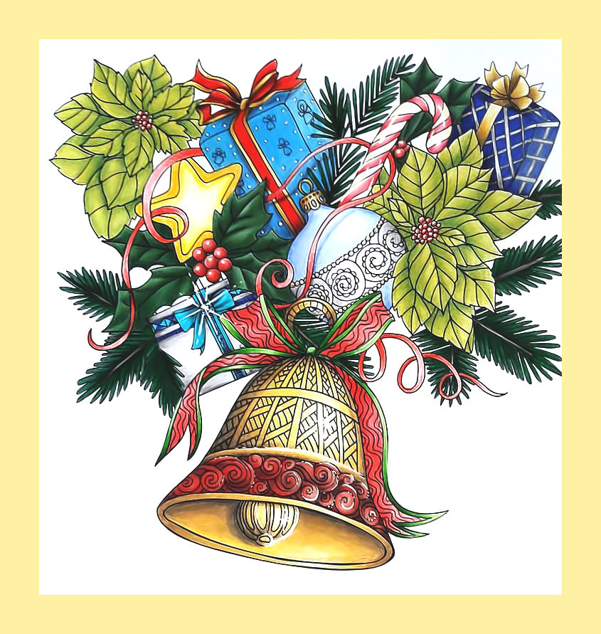Серия "Новогодняя" - колокольчики, шары, зима, елка - оригинал