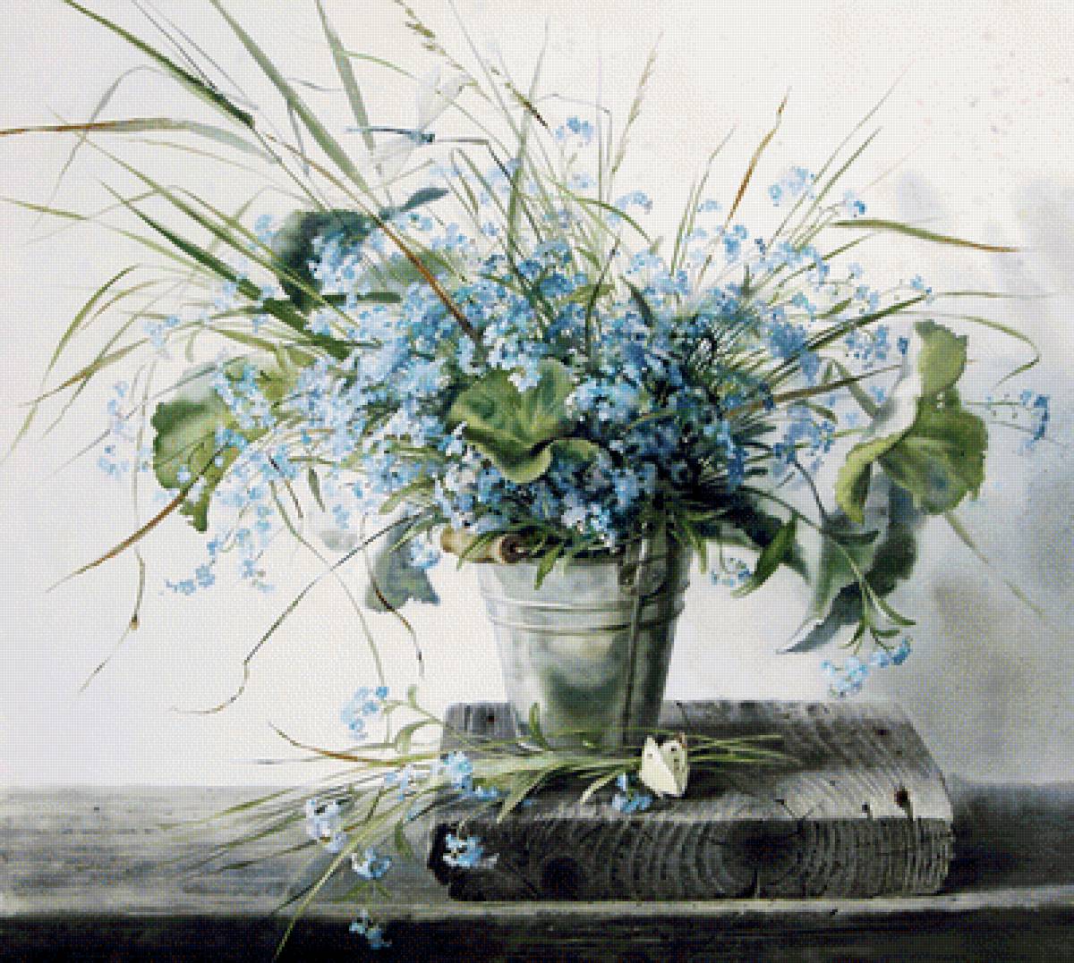 Букеты Базановой, Незабудки в ведре - флора, природа, незабудки, растение, цветы в вазе - предпросмотр