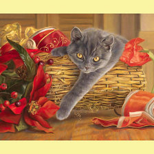 Оригинал схемы вышивки «Рождественский котик.» (№1999358)