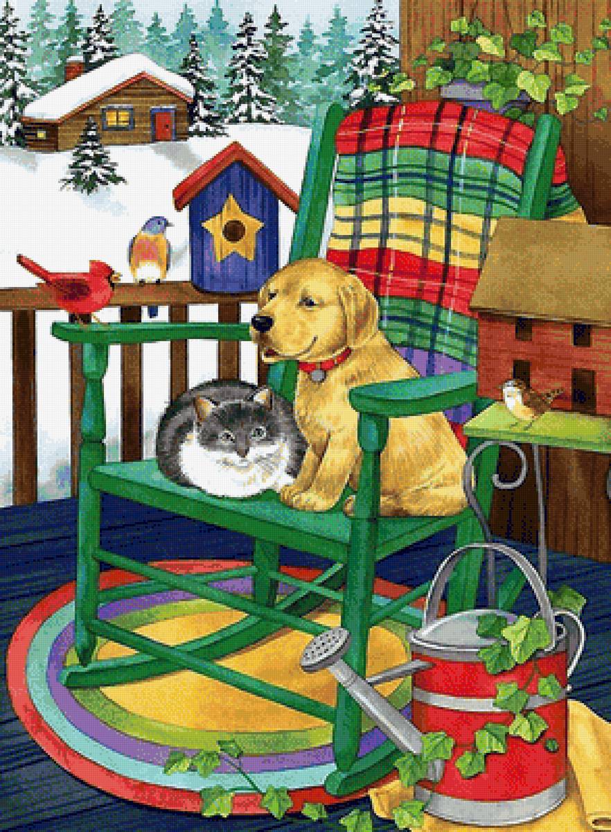 на даче - собака, кот, отдых - предпросмотр