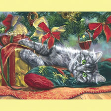 Схема вышивки «Рождественский котик.»