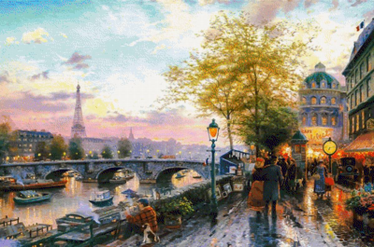 Paris, Eiffel Tower. - thomas kinkade paintings.cityscape.people.animals. - предпросмотр