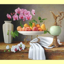 Оригинал схемы вышивки «Фруктовый натюрморт с орхидеями.» (№1999889)
