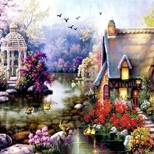 Схема вышивки «Домик с беседкой»