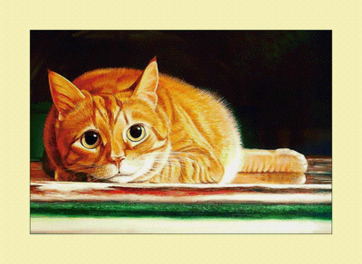 Рыжий котик. - животные, кошка, живопись, кот - предпросмотр