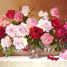 Оригинал схемы вышивки «Розы в серебряной вазе» (№2001115)