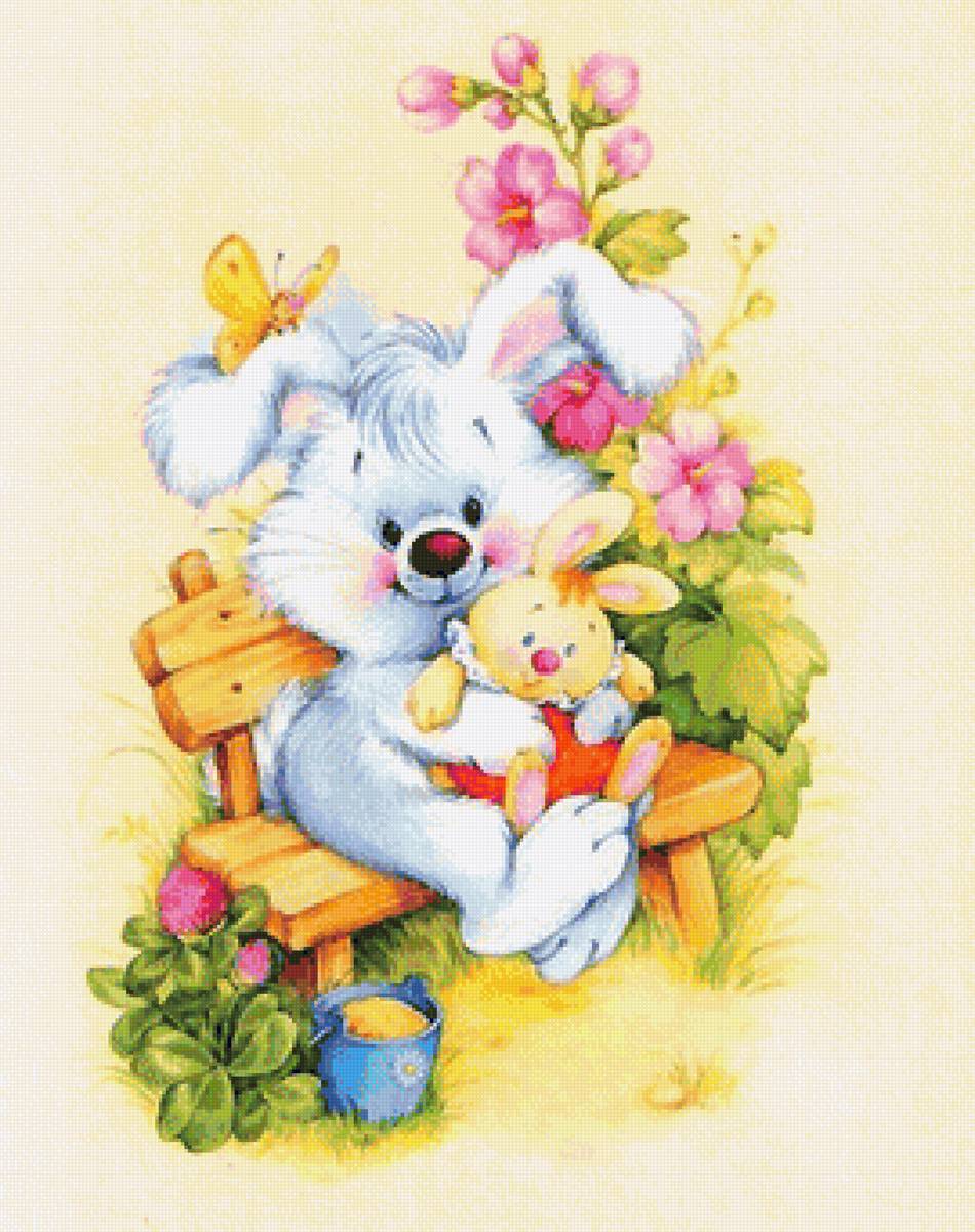 Зайки - лавочка, зайки, для детей - предпросмотр