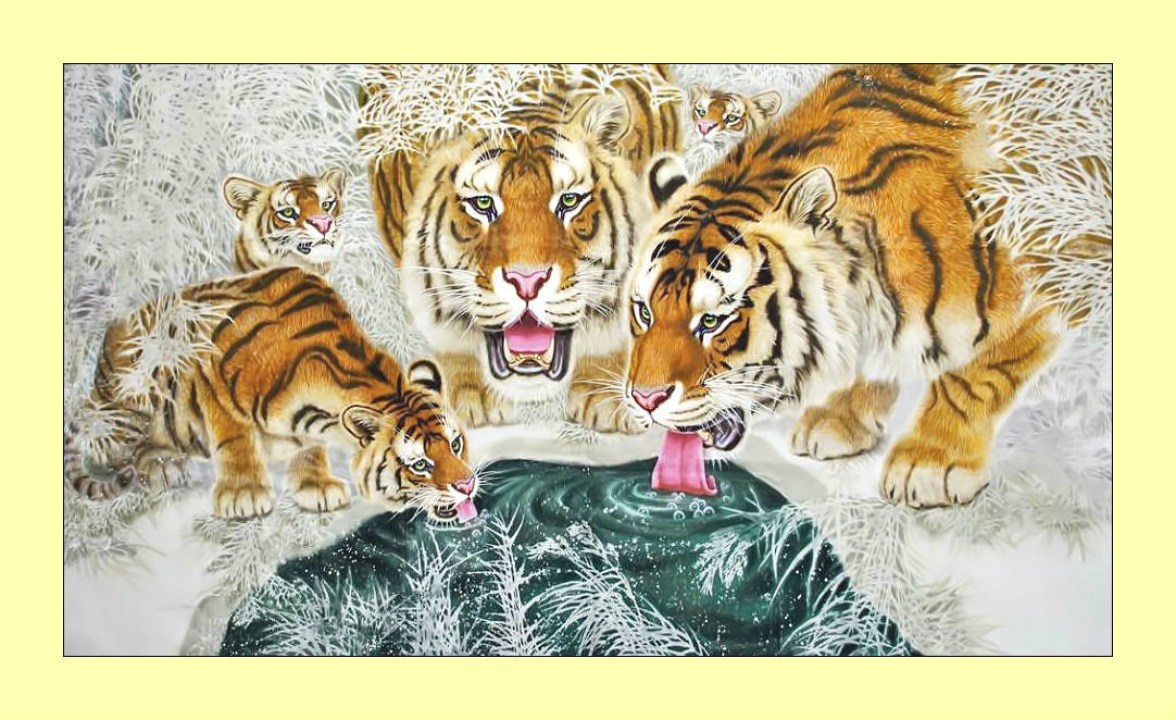 Тигры. - тигры, животные, хищники, живопись - оригинал