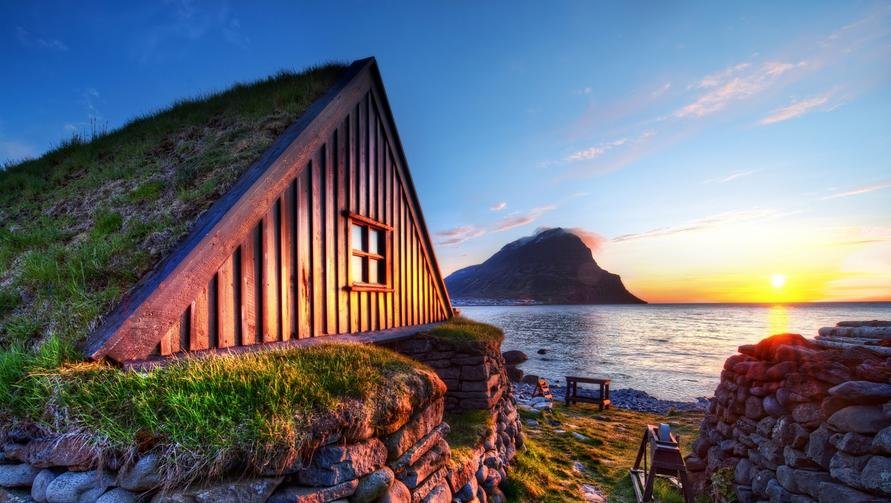 Домик у моря - домик, море, закат, пляж - оригинал