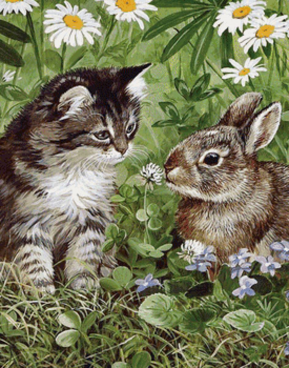 №2001942 - котенок, животные, кролик, ромашки - предпросмотр