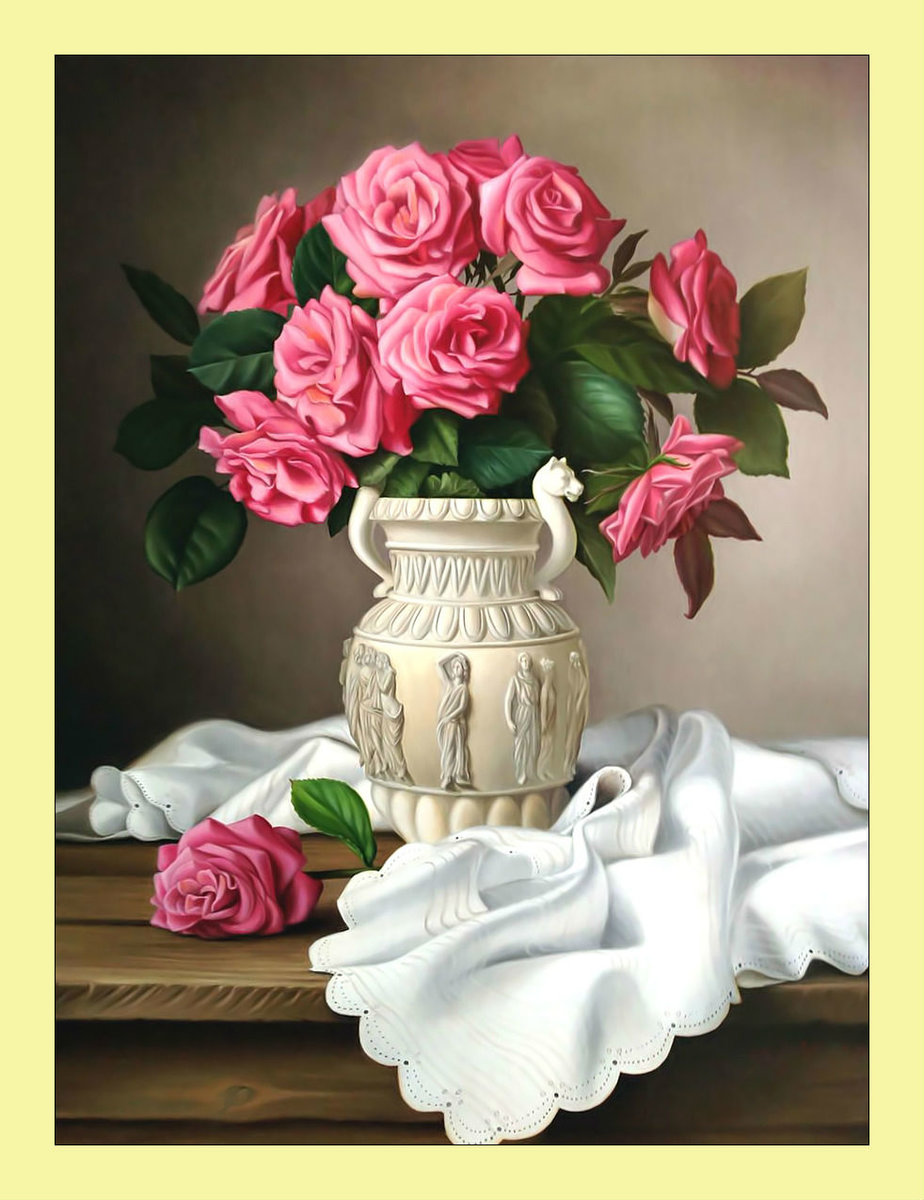 Розы. Букет. - цветы, букет, розы, ваза, живопись - оригинал